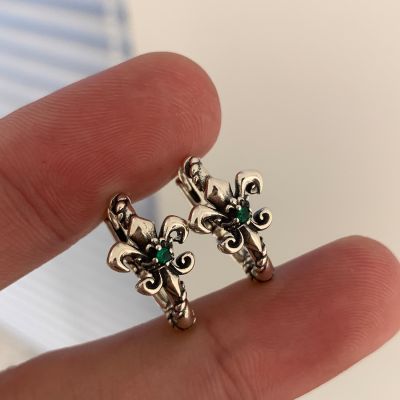 [COD] Keke retro iris emerald zircon earrings female 2022 new trendy light luxury