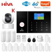 HIVA 4G 3G GSM WiFi Security Alarm System for Home Tuya Smart Life App Control Burglar Alarm Kit work with Alexa Household Security Systems Household