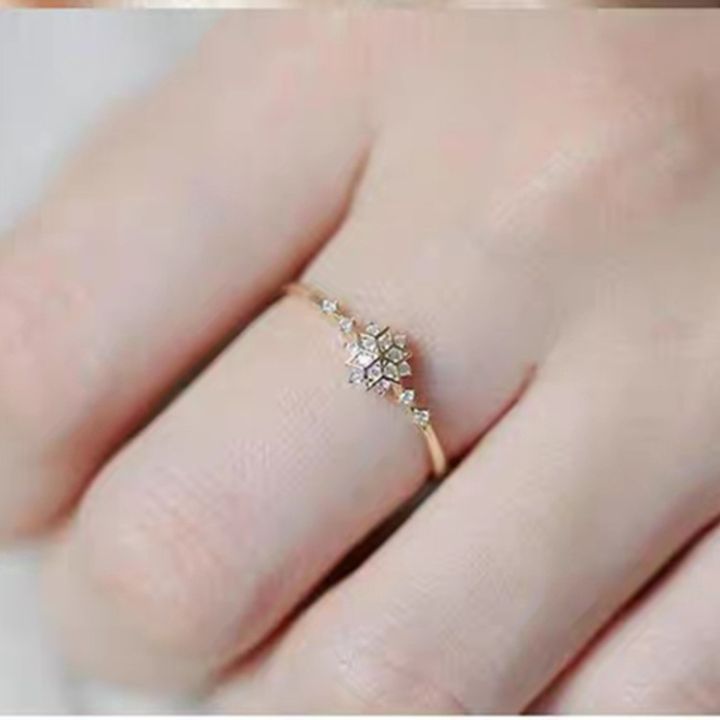 wish-แหวนเพชรสีทองรูปเกล็ดหิมะแบบไขว้ทำจากเกาหลีเครื่องประดับสำหรับผู้หญิงขายตรง