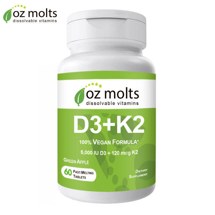 Ozmolts 5000IU Vitamin D3 + 120mcg Vitamin K2 Chewables for Immune Support and Calcium