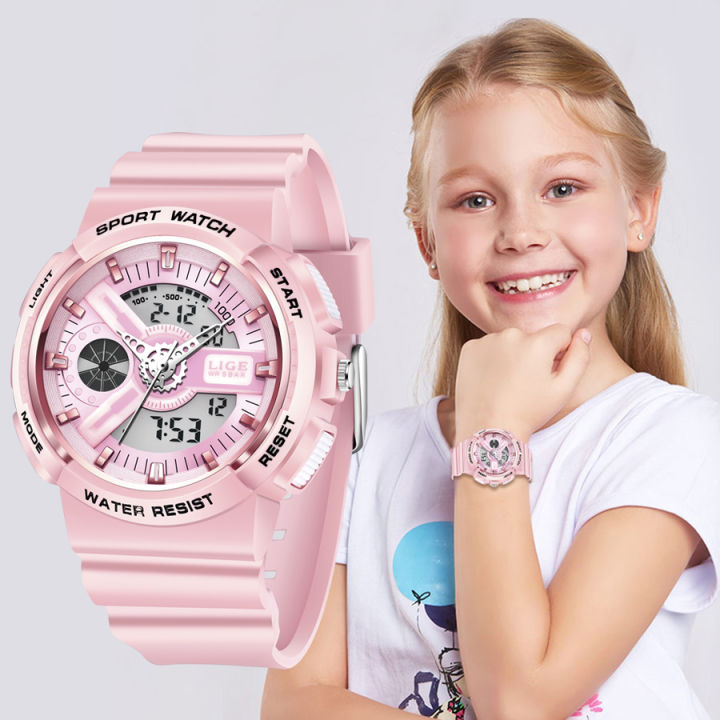 lige-boy-girls-นาฬิกาสำหรับเด็กนาฬิกาข้อมือเด็กแฟชั่นดิจิตอลมัลติฟังก์ชั่นกีฬานาฬิกาเด็กกันน้ำ
