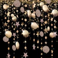 【Fun party】4M Twinkle Paper Star Round Gold GarlandBannerBirthday Wedding Party Favor BabyDecoration Supplies