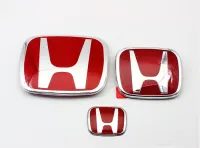 3Pcs Honda โลโก้ (ด้านหน้าและด้านหลัง + พวงมาลัย) Badge/สัญลักษณ์สีแดงและสีเงิน CIVIC CITY CRV ACCORD BRIO MOBILIO BRV JAZZ