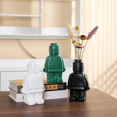 Dried flower vase furnishing articles furnishing articles creative resin handicraft porch small robot stand-up vase culture offi