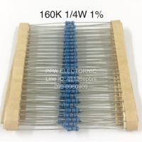 20ชิ้น 160K 1/4W +-1% Resistor ตัวต้านทาน 160กิโลโอห์ม  1:4วัตต์ ค่าความผิดพลาด+-1% 160เค ใหม่แท้คุณภาพดี อะไหล่อิเล็กทรอนิกส์