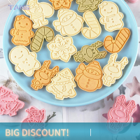 ?【Lowest price】TANG 8ชิ้น/เซ็ต DIY Cartoon biscuit แม่พิมพ์คุกกี้คริสต์มาสเครื่องตัดพลาสติก ABS แม่พิมพ์คุกกี้เครื่องมือตกแต่งเค้ก