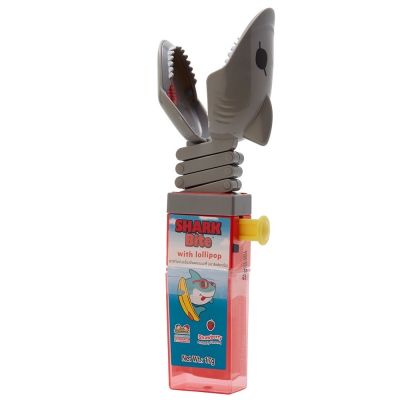 🦈 งับๆ คิดส์มาเนีย ชาร์คไบท์ อมยิ้มรูปฉลาม 1 ชิ้น คละสี | Kidsmania Shark Bite with lollipop 17g