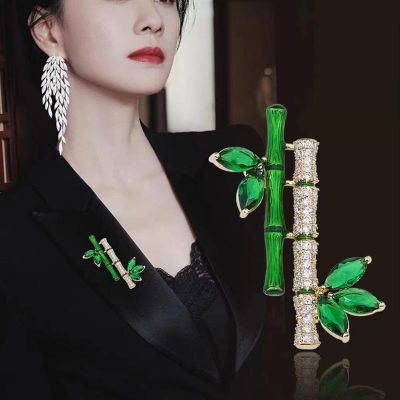 New Green Crystal Peace Bamboo brooch High grade vintage corsage cheongsam antique accessories