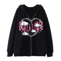 Y2k Heart-shaped Zipper Womens Hooded Sweater Kawaii Black And White Sweatshirt 2022 Spring Gothic Men And Women Casual Hoodie