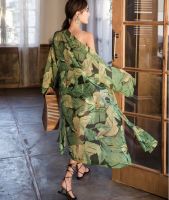 TEELYNN green floral print chiffon kimono women blouse shirts long sleeve summer robe boho beach wear bikini cover up vestidos