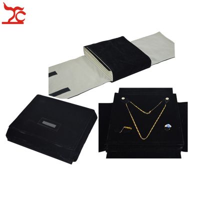 Portable 5 Layer Velvet Jewelry Display Storage Pouch Black Pendant Necklace Earrings Ring Holder Travel Roll Bag Pearl Folder