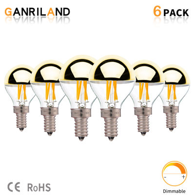 Ganriland G45 4W Gold Mirror Top Retro Globe Lamp Led Edison Bulbs Warm White 2700K E14 Led Filament Bulb Dimmable Light Bulb