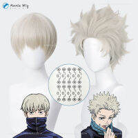 อะนิเมะ jujutsu Kaisen คอสเพลย์ Toge inumaki Toge wigs ประเภท2ผ้าลินินสีทองทนความร้อนวิกผมสังเคราะห์หมวกวิกผม