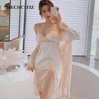 ✉❡ MEHCITIZ 2 Pieces Women 39;s Robe Sets Spring Summer Sexy Princess Pyjamas Lace Gowns Silk Sleepwear Night Dress Home Wear Bathrobe