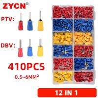 [HOT ZHKKZZLWWG 510] 410PCS Assorted Crimp Pre Insulated Terminal Spade DBV PTV 0.5 6MM ² 10 22AWG Cold Pressed Pin Cable ขั้วต่อไฟฟ้า