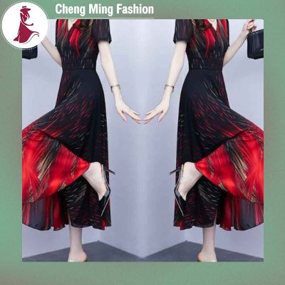 Cheng ขายดีเสื้อคอวีแขนสั้นสำหรับผู้หญิง,ชุดเดรสแม็กซี่ขนาดยาวพิเศษปาร์ตี้ชุดพิมพ์ลายพริ้วไหวเหมาะสำหรับใส่ฤดูร้อนไปงานเลี้ยงงานแต่งงาน