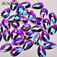 JUNAO 17x28mm Sewing Purple AB Drop Rhinestone Big Crystal Stones Applique Sewn Strass Crystal Flatback Acrylic Gems for Crafts