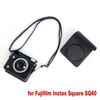 9QSS หนังพียู เคสกล้องสำเร็จรูป กันกระแทกและกันกระแทก สายปรับได้ กระเป๋าสำหรับถ่ายภาพ พอดีอย่างสมบูรณ์แบบ เรโทร ฝาครอบป้องกันสำหรับป้องกัน สำหรับ Fujifilm Instax Square SQ40 การเดินทางการเดินทาง