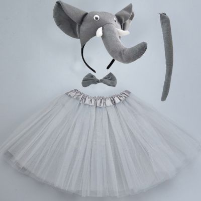 Women Teens Kids Elephant Costume Set Tutu Skirt Ears Bow Tie Tail Props Cosplay Halloween Carnival Birthday