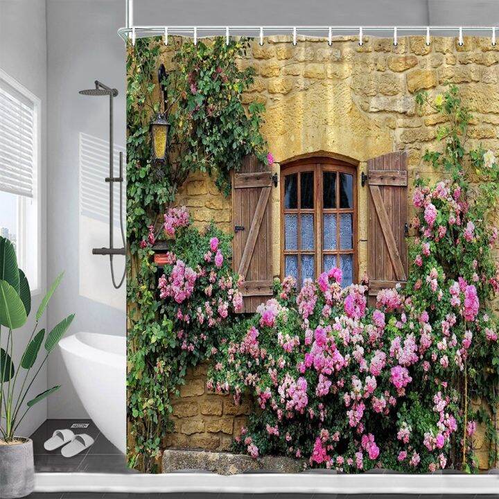 street-flowers-shower-curtains-green-vine-plants-window-nature-scenery-garden-wall-hanging-home-bathroom-decoration-with-hooks