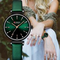 CURREN New Green Watches for Women Luxury Charming Rhinestone Dial Clock Ladies Leather Wristwatches Female Relogios Feminino