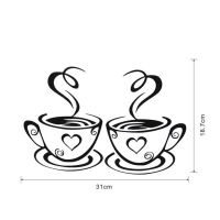 Hot Sale New Double Coffee Cups Wall Sticker PVC Vinyl Art Wall Decals Adhesive Stickers Kitchen Room Decor Dropships2023