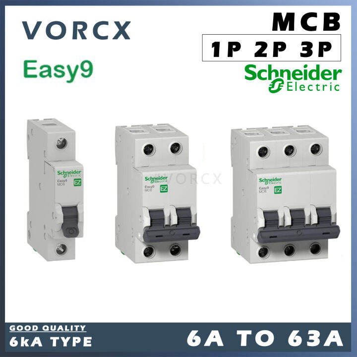 Schneider Easy9 MCB (1P 2P 230V / 3P 400V) 6kA | Lazada