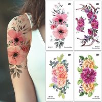 Fake Tattoo Temporary Waterproof Stickers Sexy Girls Red Rose Flower Body Art Ephemeral Peony Daisy Floral Tattoos for Women