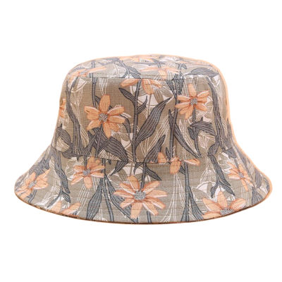 shiqinbaihuo หมวกพิมพ์ลายดอกไม้น่ารักถังสองด้านหมวกแฟชั่นหมวกกันแดดกลางแจ้งสำหรับชาวประมง
