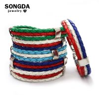 Men Women Spain Germany France Italy Argentina National Flag PU Leather Bracelets Colorful Couple Bracelet Handmade Jewelry Gift LED Bulbs