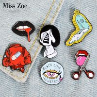 【DT】hot！ Pill Eyeliner Tongue Lips Enamel Pins Twisted Brooches Denim Shirt Lapel Pin Punk Jewelry for