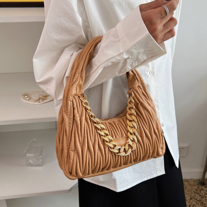 กระเป๋าถือกระเป๋าแบบหนีบแขนสายโซ่ปักลายสำหรับผู้หญิงกระเป๋าช้อปปิ้งหนัง-pu-แบบเรียบง่ายเรียบง่ายเรียบง่ายเรียบง่าย