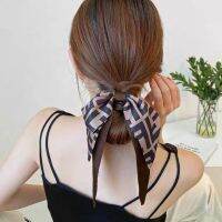 Lucky spring ยางรัดผมประดับด้วยโบว์ขนาดใหญ่ สีน้ำตาล แบบเรียบหรู ดูแพง Girls silk headband French tie bow hair band