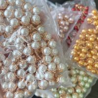 12.5mm Vintage Pearl Buttons for Clothing Shirt Crafts Champagne Gold Metal Bottom Plastic Snap Button Sweater Collar Decor