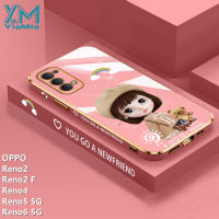 YiaMia เคสโทรศัพท์สำหรับ Reno2 OPPO Reno2 F Reno4 Reno 4 Pro 4G Reno 4 Pro 5G Reno5 5G Reno 5 Pro Reno6 4G Reno6 5G Reno 6 Pro 5G เคสโทรศัพท์การ์ตูนน่ารักแฟชั่นผู้หญิงนิ่มโครเมี่ยมสุดหรูเคสปกป้องเต็มรูปแบบสำหรับกล้องเคสโทรศัพท์ TPU