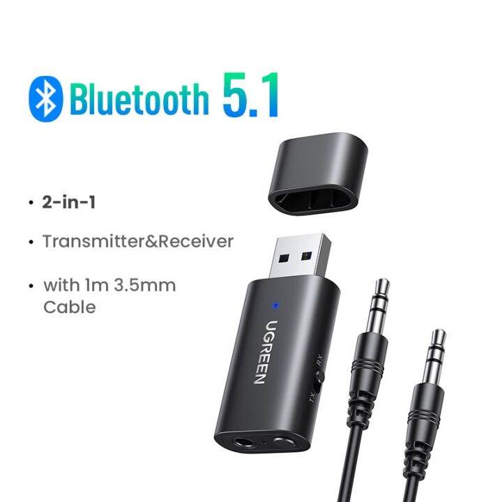 UGREEN 2 In 1 Bluetooth Car Adapter Bluetooth 5.1 Stereo Transmitter