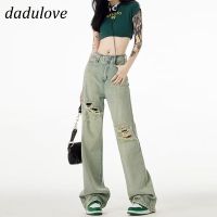 CDO DaDulove New Korean Version of Ins Retro Ripped Jeans Womens High Waist Wide Leg Pants Large Size Trousers