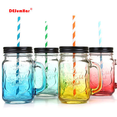 450ml High quality color Glass Mug Classic Insulated Tumbler Water Bottle Metal lid with Straws Beauty Coffee Mug Cup Drinkware