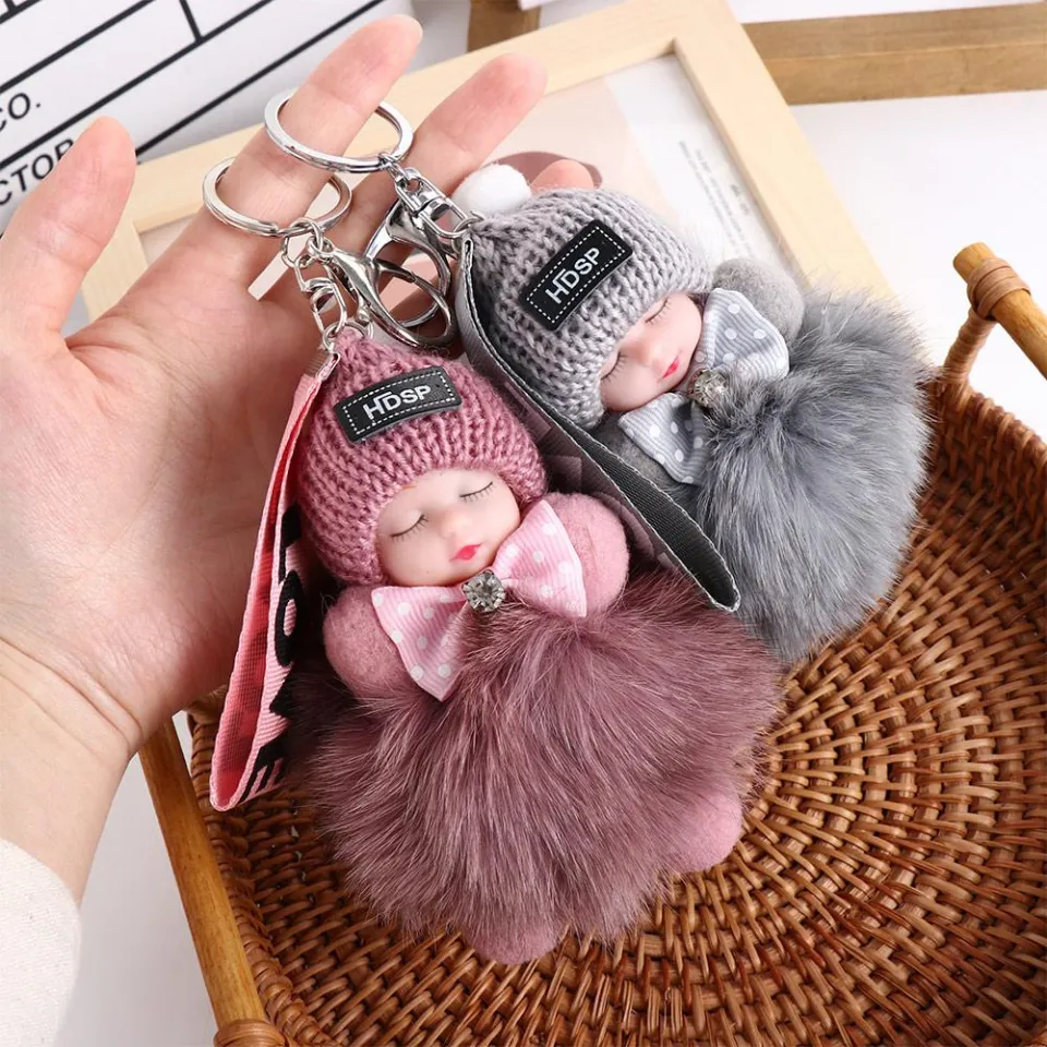 Cute Small Sleeping Baby Doll, Fluffy Keyring Hanging Pendant for Bag  Accessories & Gift 1PCs