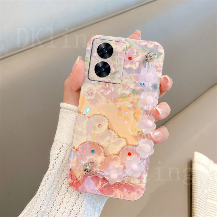 เคสภาพวาดความคิดสร้างสรรค์-ins-สำหรับ-realme-c55-realme-c55nfc-10t-5g-เคสโทรศัพท์นิ่มประดับพลอยเทียมบลูเรย์ลายดอกไม้น่ารัก-realme10t-5g-2023สร้อยข้อมือคริสตัลซิลิโคนฝาครอบกันกระแทก-realmec55-nfc