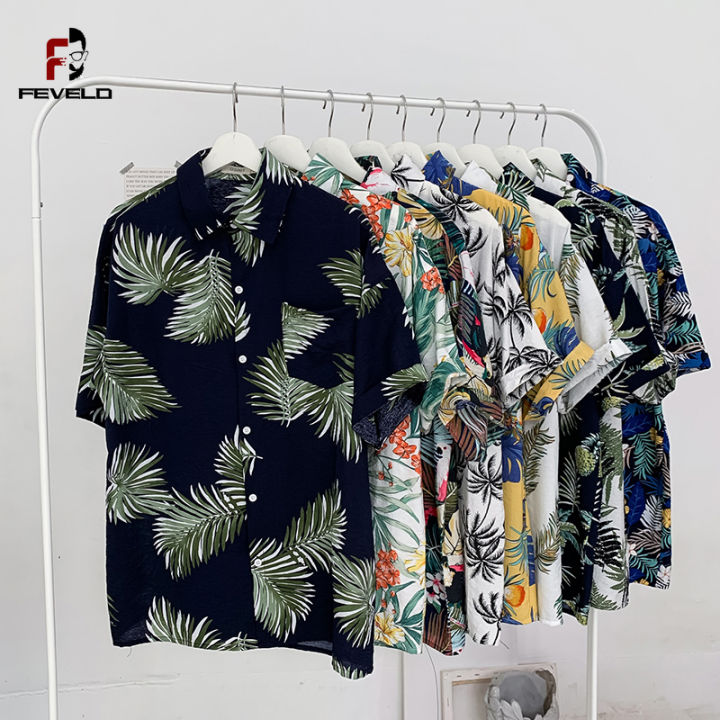 Korean Style Summer Fashion Mens Hawaiian Shirts Short Sleeve