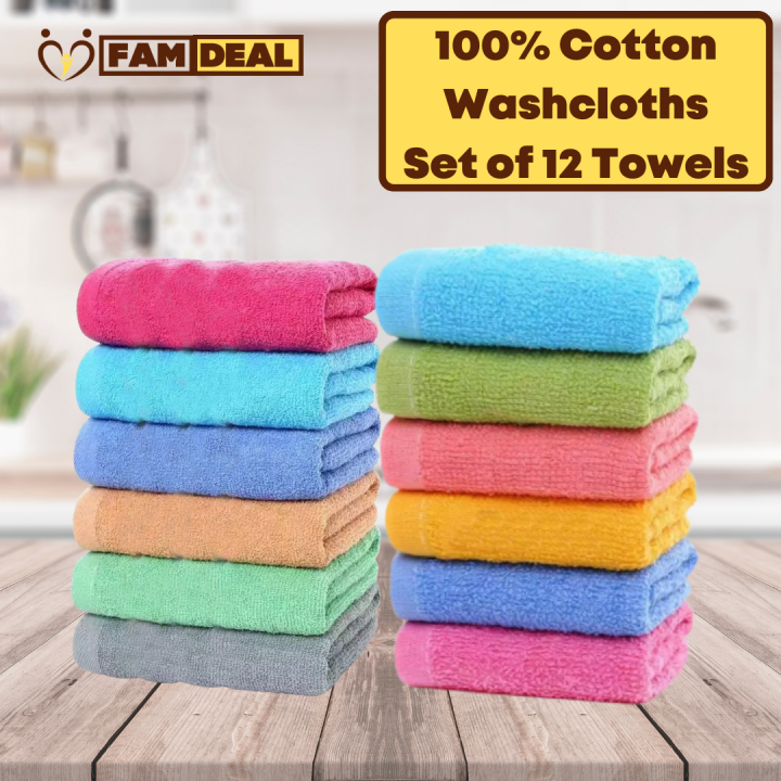 Famdeal 12 Pcs Face Towel, Hand towel, Wash Cloth, Kitchen Towel Set