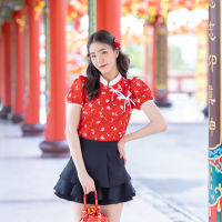 04-263 Red Daisy Dynasty Blouse - 5 ไซส์ - Morningkiss Shop