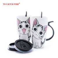 Drop shipping 600ml Creative Cat Ceramic Mug With Lid and Spoon Cartoon Milk Coffee Tea Cup Porcelain Mugs Nice Gifts