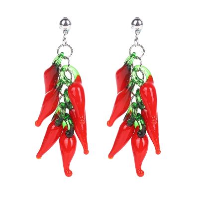 【cw】 Boho Glass Pendant Earrings Hot A String of Pepper Earings Fashion Jewelry 2022 for ！