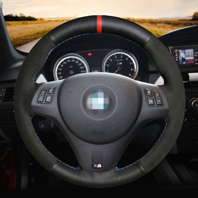 Hand-stitched Black Leather Black Suede Car Steering Wheel Cover For BMW M Sport M3 E90 E91 E92 E93 E87 E81 E82 E88