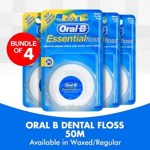 [Bundle Of 4] Oral B Dental Floss Essential Floss Mint Waxed & UnWaxed ...