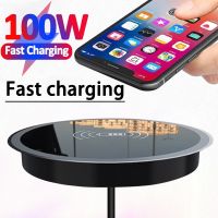 100W Quick Wireless Desktop Embedded Charger For iPhone Samsung Huawei Xiaomi Oppo Phone Fast Inductive Charging