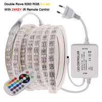 Double Row RGB LED Strip Light 5050 Wall Touch Remote Control 24key Kit 220V 230V 120LEDM Waterproof Flexible Led Ribbon Decor