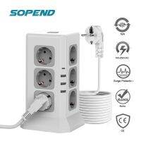 Sopend 3680วัตต์16A รางปลั๊กทาวเวอร์ที่มี2เมตรสายต่อ12ร้านหลายแนวตั้งสหภาพยุโรปเสียบ Usb C ซ็อกเก็ตที่มีสวิทช์สำหรับสำนักงาน